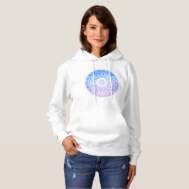 Sudadera Mandala floral espacial de azul, blanco y púrpura
