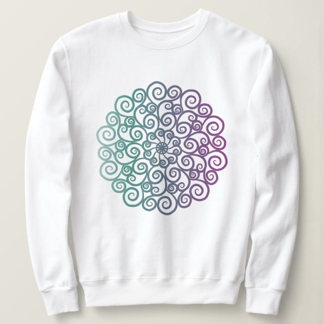Sudadera Mandala floral verde azulada púrpura moderna oscur (Anverso del diseño)