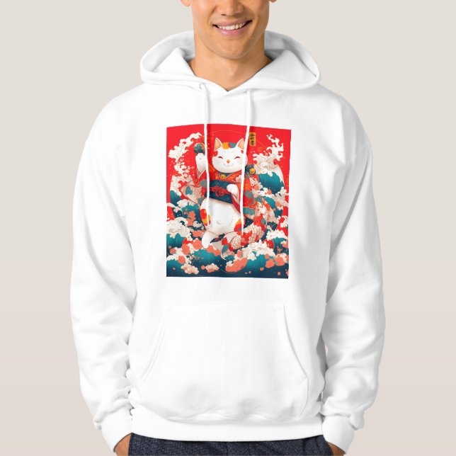 Sudadera Maneki-Neko, un gato suertudo japonés (Anverso)