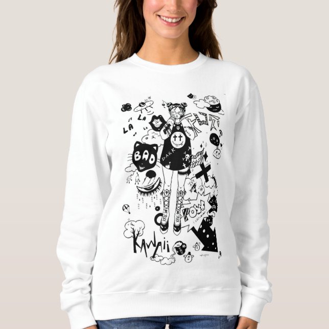 Sudadera manga kawaii black and white (Anverso)