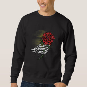 Sudadera Mano de esqueleto blanco de flor de rosa sostenien
