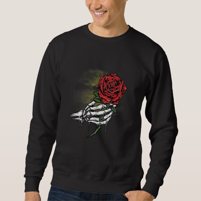 Sudadera Mano de esqueleto blanco de flor de rosa sostenien (Anverso)
