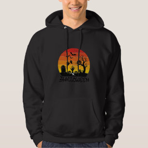 Sudadera Mano de Zombie de Halloween Lápida Árbol Gato Negr