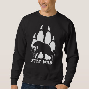 Sudadera Mantente salvaje: silueta de lobo y huella