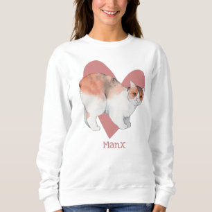 Sudadera Manx Cat Watercolor Kitty Pink Heart