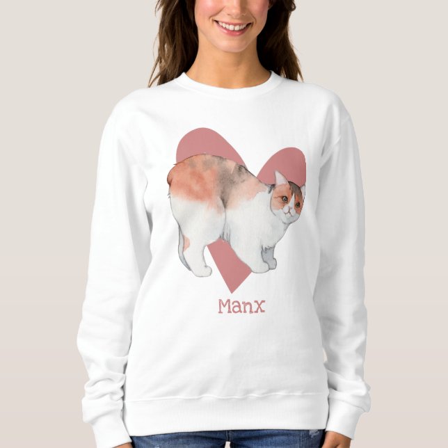 Sudadera Manx Cat Watercolor Kitty Pink Heart (Anverso)