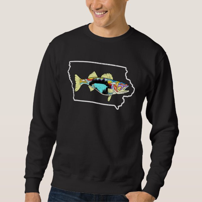 Sudadera Mapa de Iowa Pesca Walleye Muro de pescadores de a (Anverso)