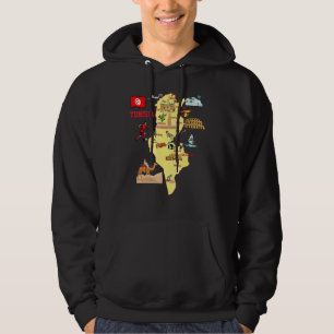 Sudadera Mapa de Túnez Monumentos Ciudades Principales Band
