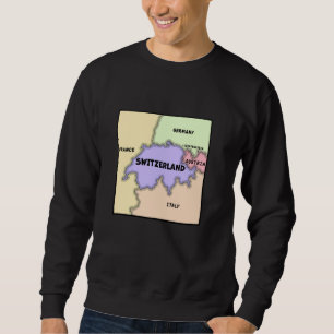 Sudadera Mapa de ubicación de Suiza, nombres de vecinos
