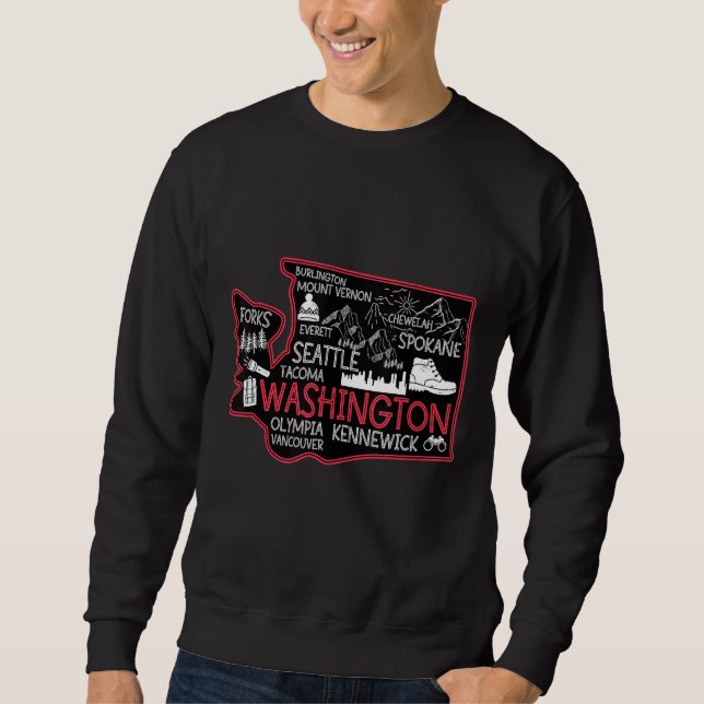 Sudadera Mapa de Washington, EE.UU. Kennewick Seattle Tacom (Anverso)