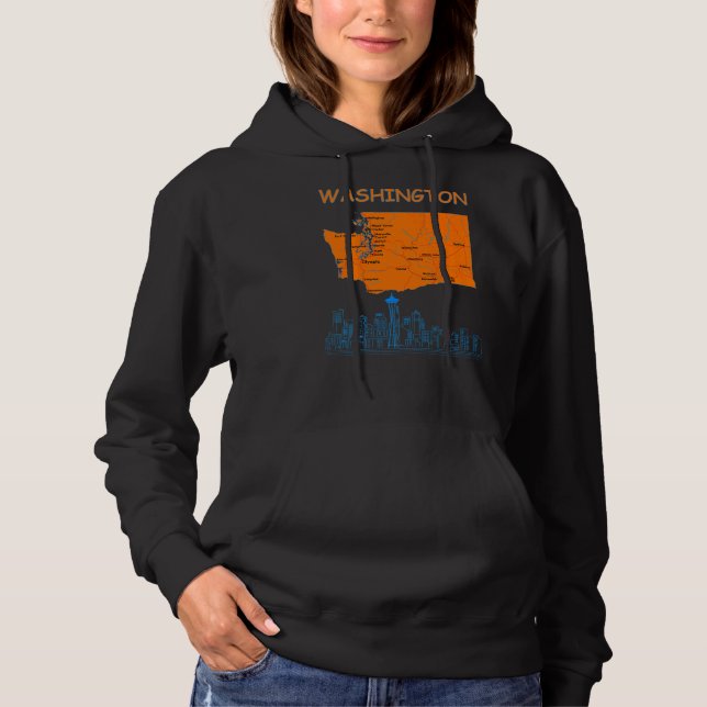 Sudadera Mapa Estatal De Washington, Línea De Esquina De La (Anverso)