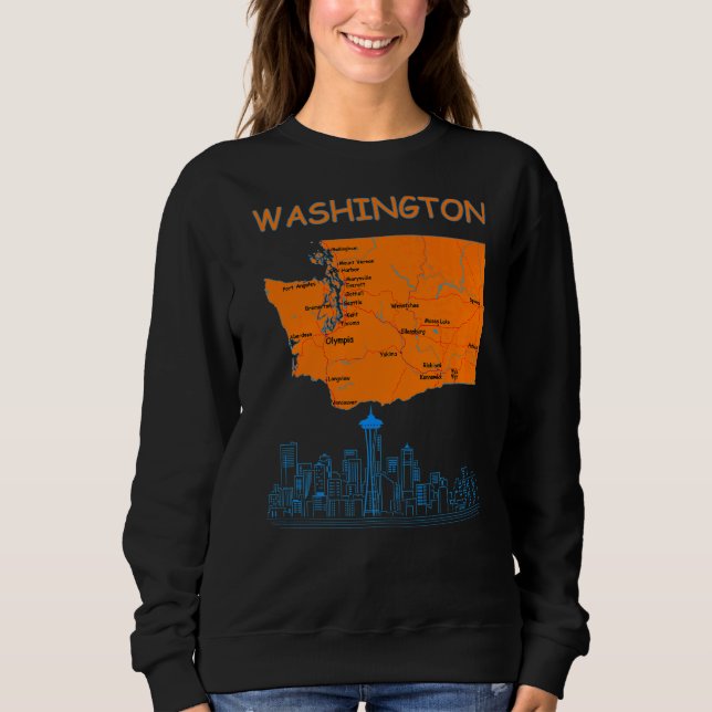 Sudadera Mapa Estatal De Washington, Línea De Esquina De La (Anverso)
