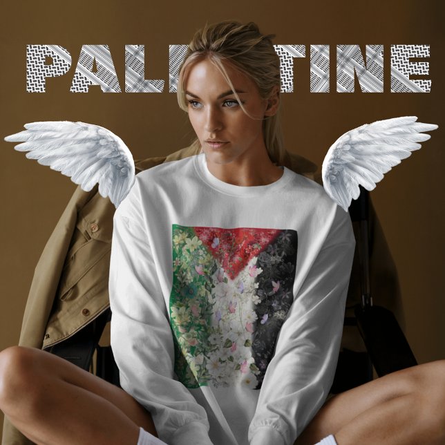 Sudadera Mapa floral de Palestina - Mapa gratuito de Palest (Cute Palestine Map Sweatshirt In Floral Design, This Free Palestine Map Shirt is creative, Save Gaza)