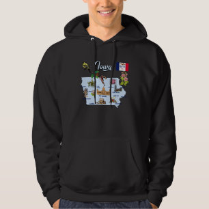 Sudadera Mapa turístico del estado de Iowa con lugares embl