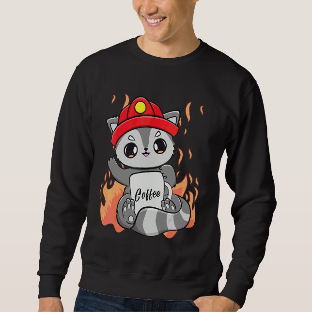 Sudadera Mapache bebe café con cafeína para bombero (Anverso)