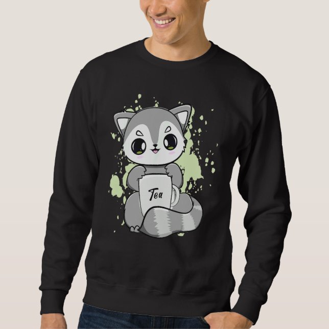 Sudadera Mapache bebe leche de té con burbujas con perlas d (Anverso)