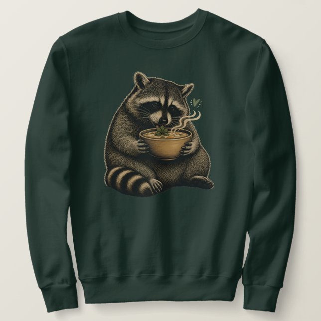 Sudadera Mapache Divertido Bebiendo Sopa Caliente (Anverso del diseño)