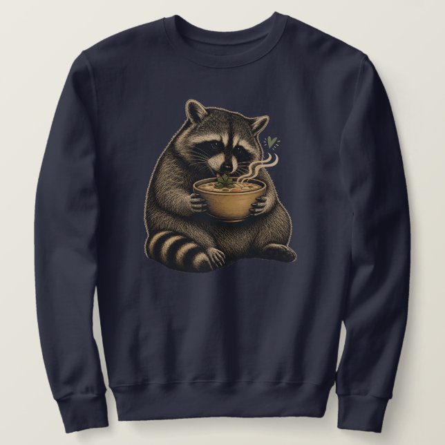 Sudadera Mapache Divertido Bebiendo Sopa Caliente (Anverso del diseño)
