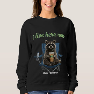 Sudadera Mapache Divertido Café Helado Vivo Aquí Ahora