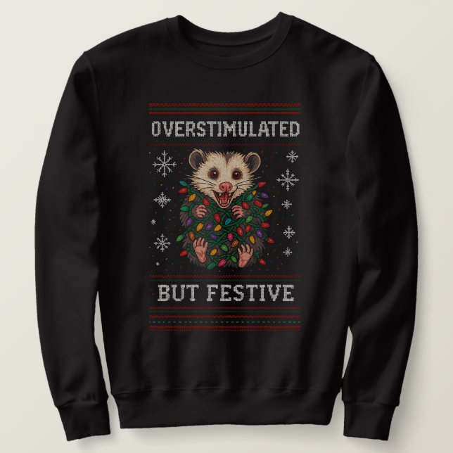 Sudadera Mapache Festivo pero Sobrestimulado Meme de Navida (Anverso del diseño)