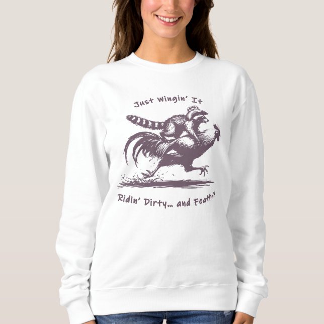 Sudadera Mapache montando gallo – Vaquero de rodeo de corra (Anverso)