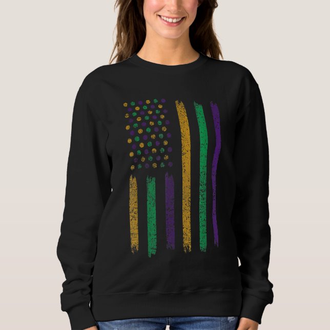 Sudadera Mardi Gras American Flag Purple Yellow Green Mardi (Anverso)