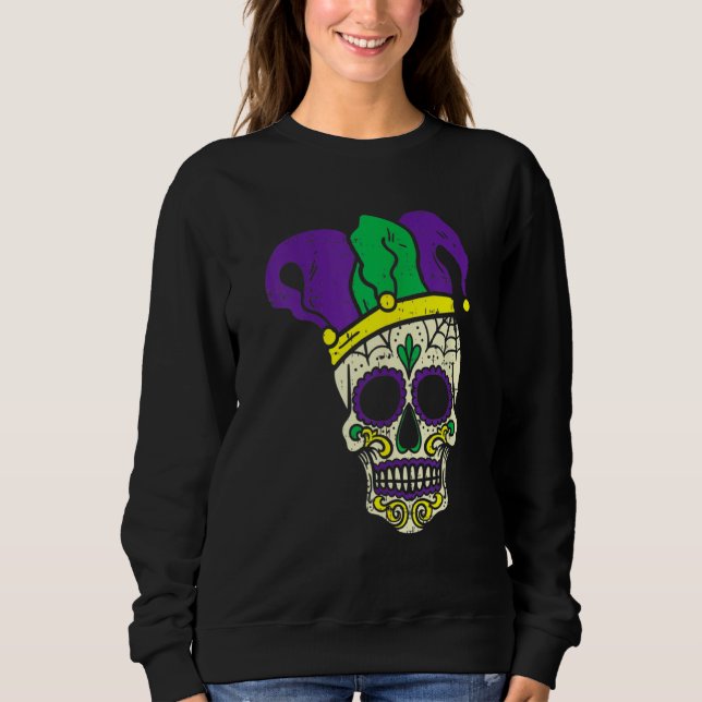 Sudadera Mardi Gras Cute Skull Jester Hat Masked Beads Fest (Anverso)