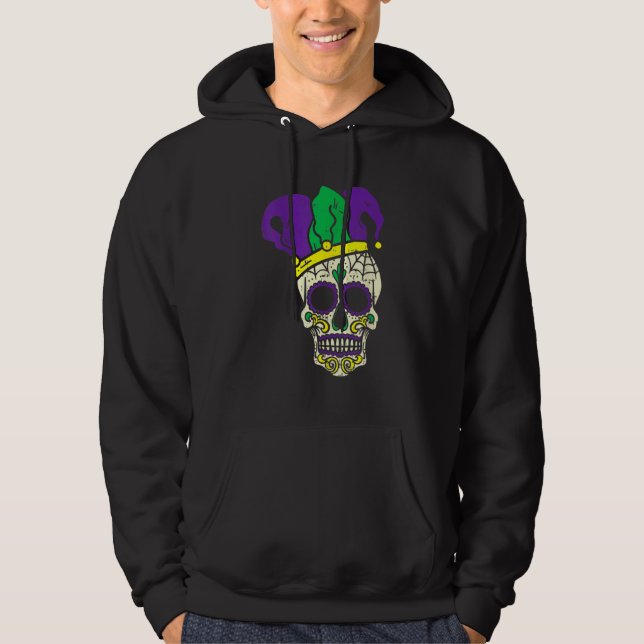 Sudadera Mardi Gras Cute Skull Jester Hat Masked Beads Fest (Anverso)