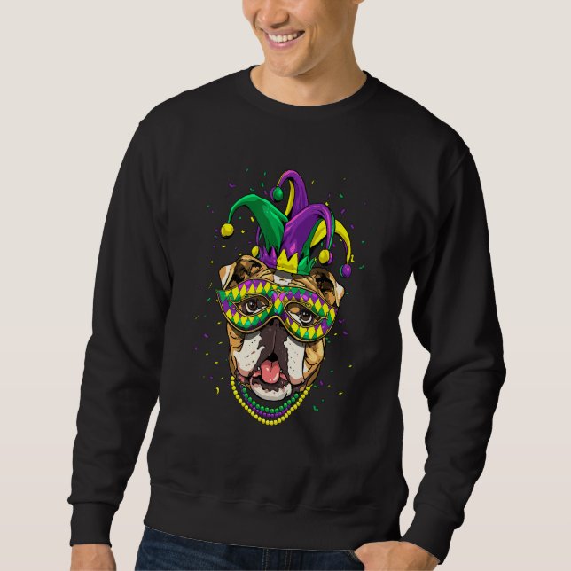 Sudadera Mardi Gras Dog Carnival American Bulldog Jester Do (Anverso)
