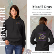 Mardi Gras Feral Chica Raccoon Pullover Hoodie