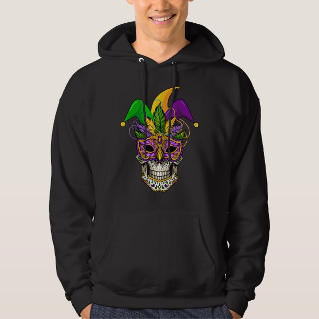 Sudadera Mardi Gras Fiesta Sugar Skull Máscara Y Gorra Funn (Anverso)