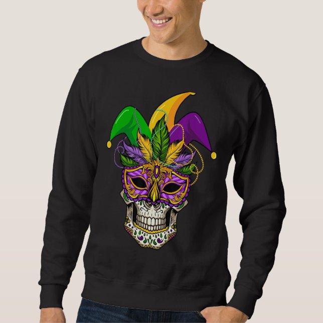 Sudadera Mardi Gras Fiesta Sugar Skull Máscara Y Gorra Funn (Anverso)