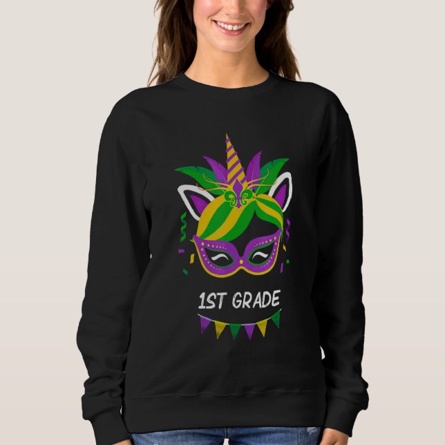 Sudadera Mardi Gras Fleur De Lys Mask Unicorn Primer Grado  (Anverso)