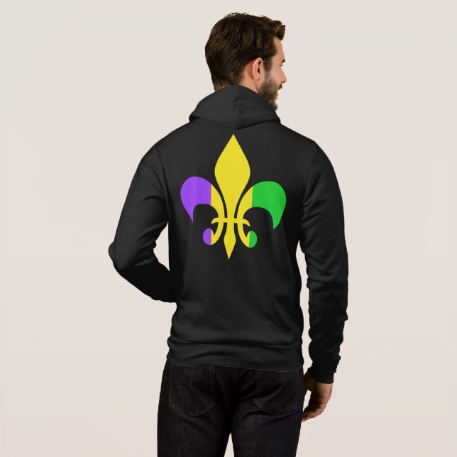 Sudadera Mardi Gras Green Yellow Purple Fleur-de-Lis (Reverso completo)