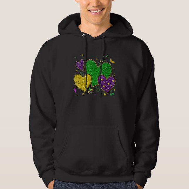 Sudadera Mardi Gras Hearts Love Mardi Gras Women Men Costum (Anverso)