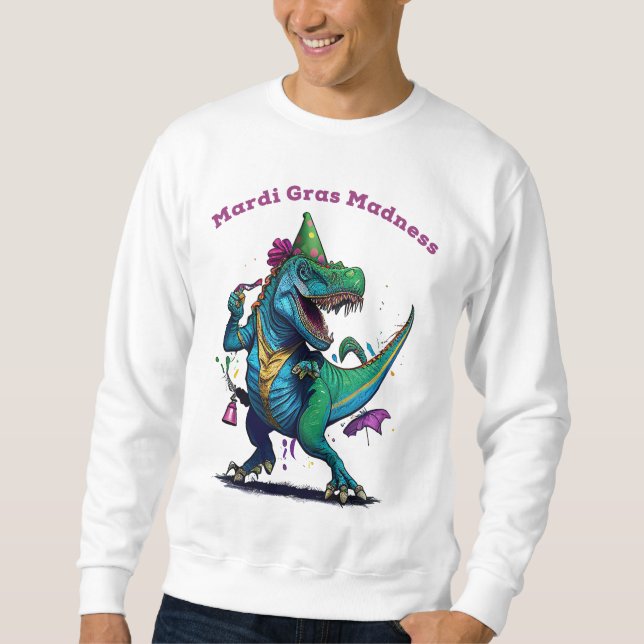 Sudadera Mardi Gras Madness T Rex Dinosaur Bead Mardi Grawr (Anverso)