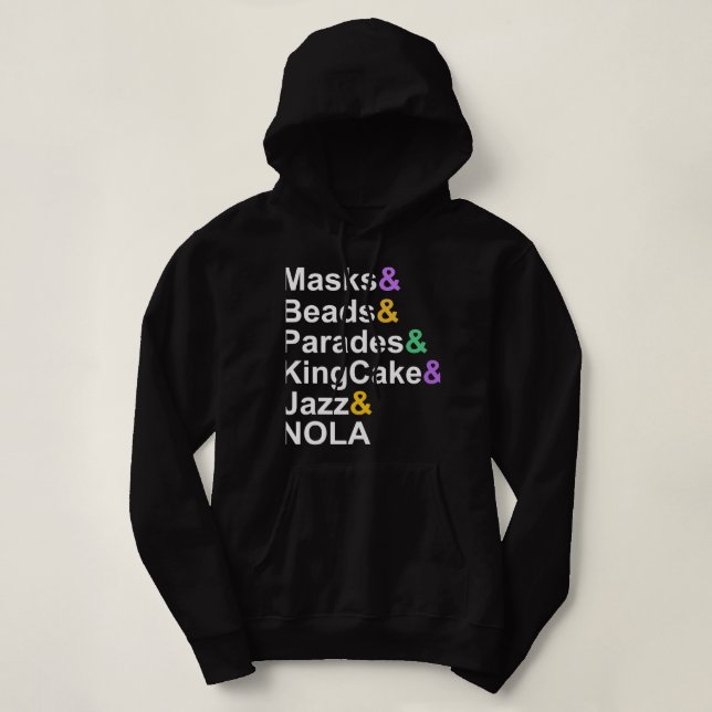 Sudadera mardi gras máscaras perlas desfiles kingcake jazz  (Diseño del anverso)