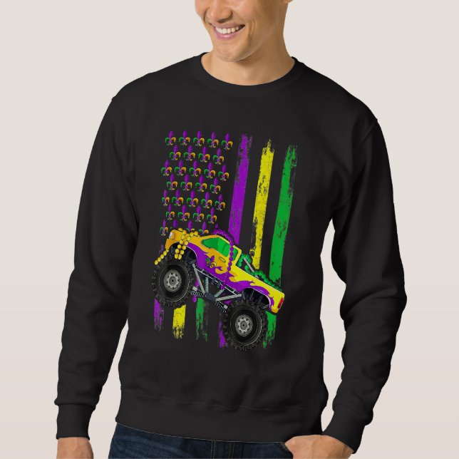 Sudadera Mardi Gras Monster Truck Beads American Flag Kids  (Anverso)