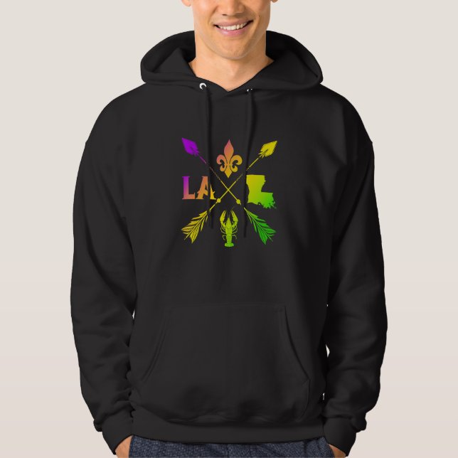 Sudadera Mardi Gras New Orleans Louisiana Map Crawfish Fleu (Anverso)