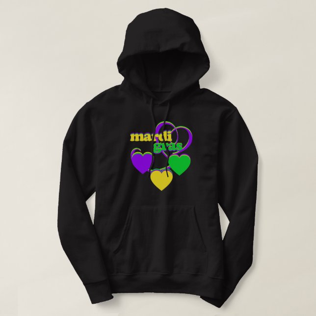 Sudadera Mardi Gras Purple Yellow Green Heart Cute Carnaval (Diseño del anverso)