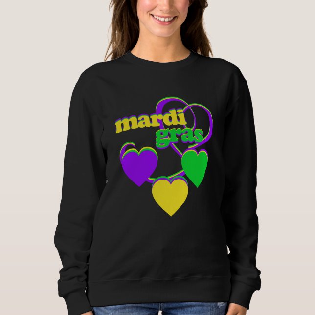 Sudadera Mardi Gras Purple Yellow Green Heart Cute Carnaval (Anverso)