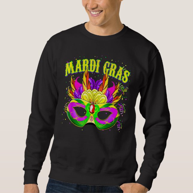 Sudadera Mardi Gras Squad 2023 Beads Mask Feathers Party Me (Anverso)