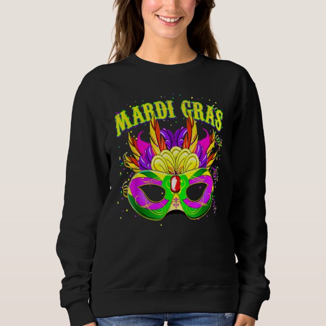 Sudadera Mardi Gras Squad 2023 Beads Mask Feathers Party Me (Anverso)