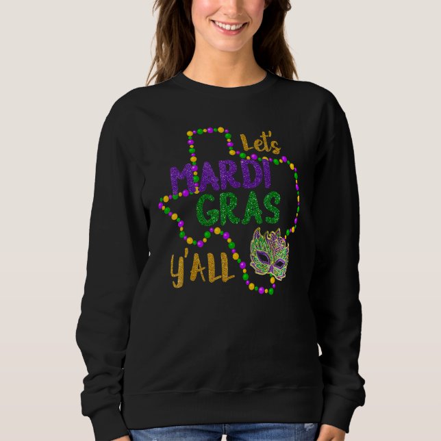 Sudadera Mardi Gras Y'all Galveston Fun Cute Beads and Mask (Anverso)