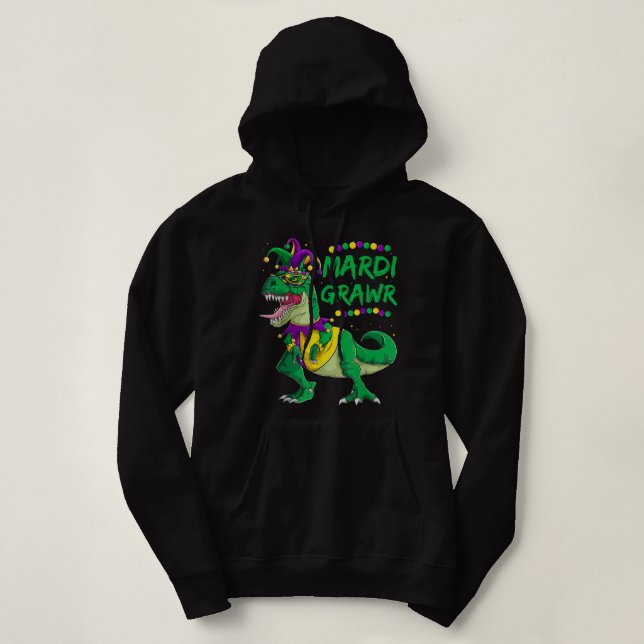 Sudadera Mardi Grawr Dino Jester Outfit, Mardi Gras T Rex K (Diseño del anverso)