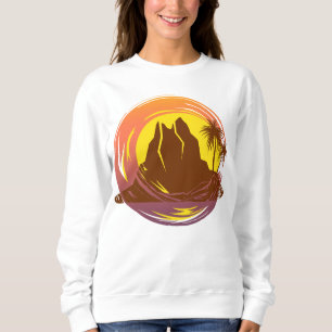 Sudadera Margen con el paisaje volcánico tropical y palmera