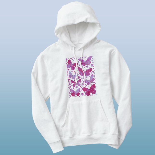 Sudadera Mariposa acuarela Magenta rosa (Magenta hot pink watercolor buttferfly hoodie)