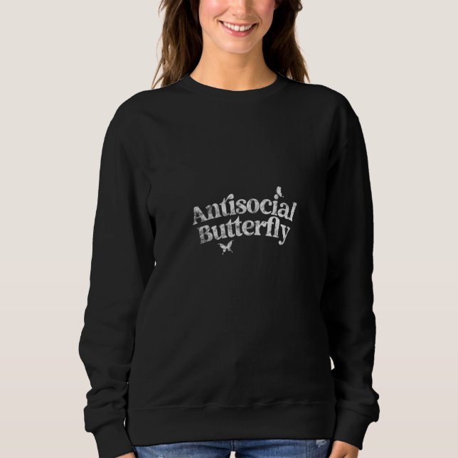 Sudadera Mariposa antisocial Funny Pun Introvert Retro (Anverso)