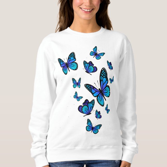 Sudadera Mariposa Azul Jardín de Bellas Mariposas (Anverso)