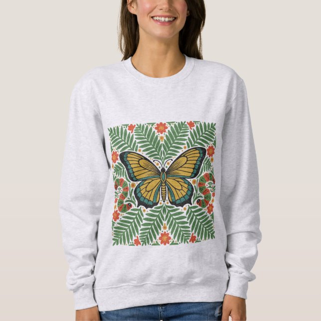 Sudadera Mariposa de Arte Popular con Helechos  (Anverso)